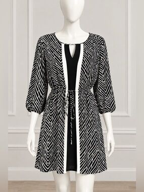 ANTHROPOLOGIE Andree black & White tribal print Shift dress SMALL